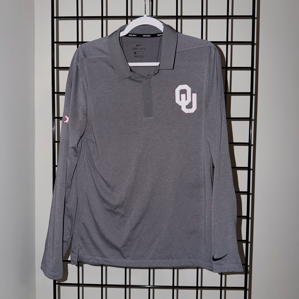Nike Gray Long Sleeve Polo with OU Emblem